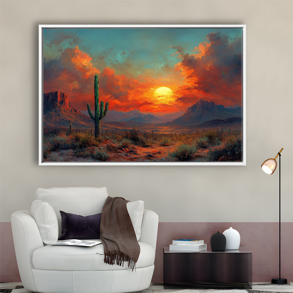 Oil Painting Moody Desert Paintingin Sunset, Framed Canvas Print, Painting Art, Floating Framed Canvas Wall Art