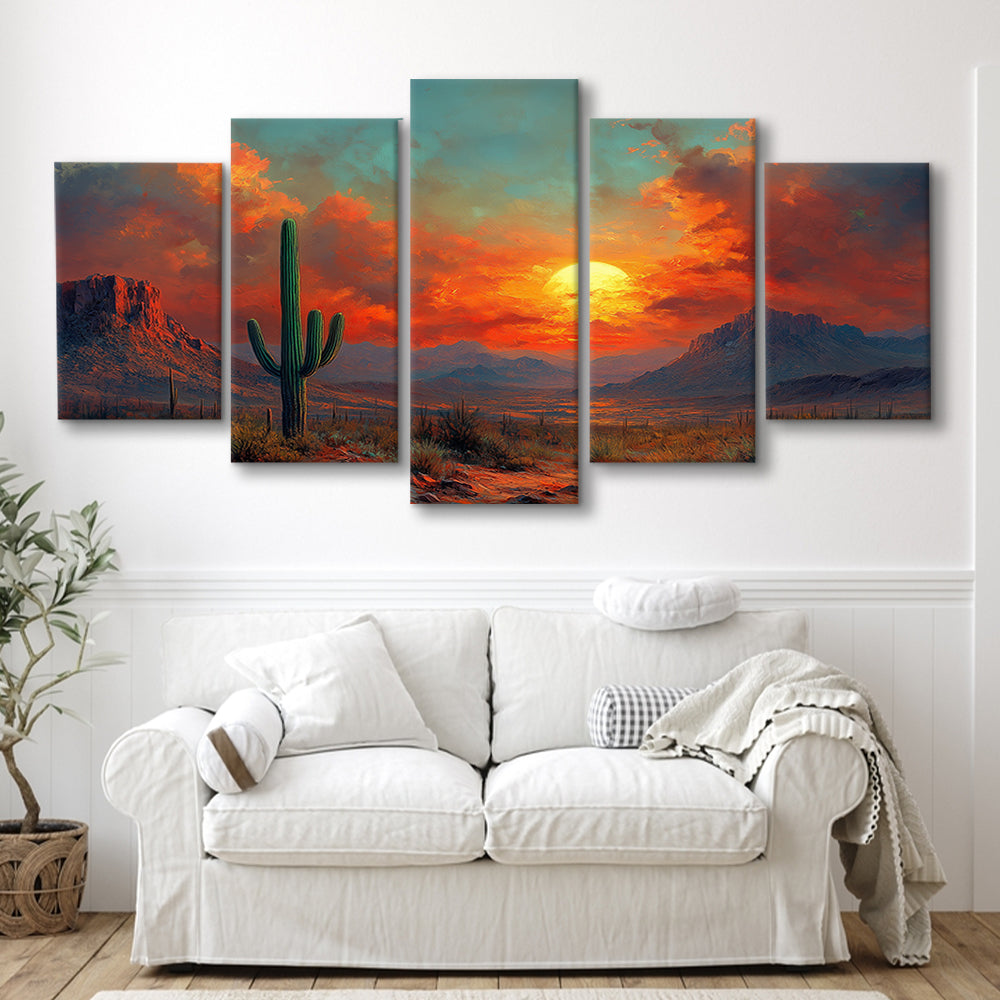 Oil Painting Moody Desert Paintingin Sunset, Canvas Art Decor Print, Painting Art, Mixed Panels Canvas Print Wall Art