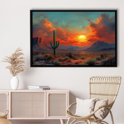 Oil Painting Moody Desert Paintingin Sunset, Framed Canvas Print, Painting Art, Floating Framed Canvas Wall Art