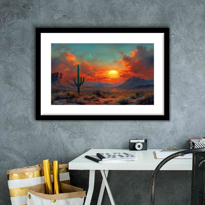 Oil Painting Moody Desert Paintingin Sunset, Framed  Print, Painting Art, Framed Art Print White Border Wall Decor