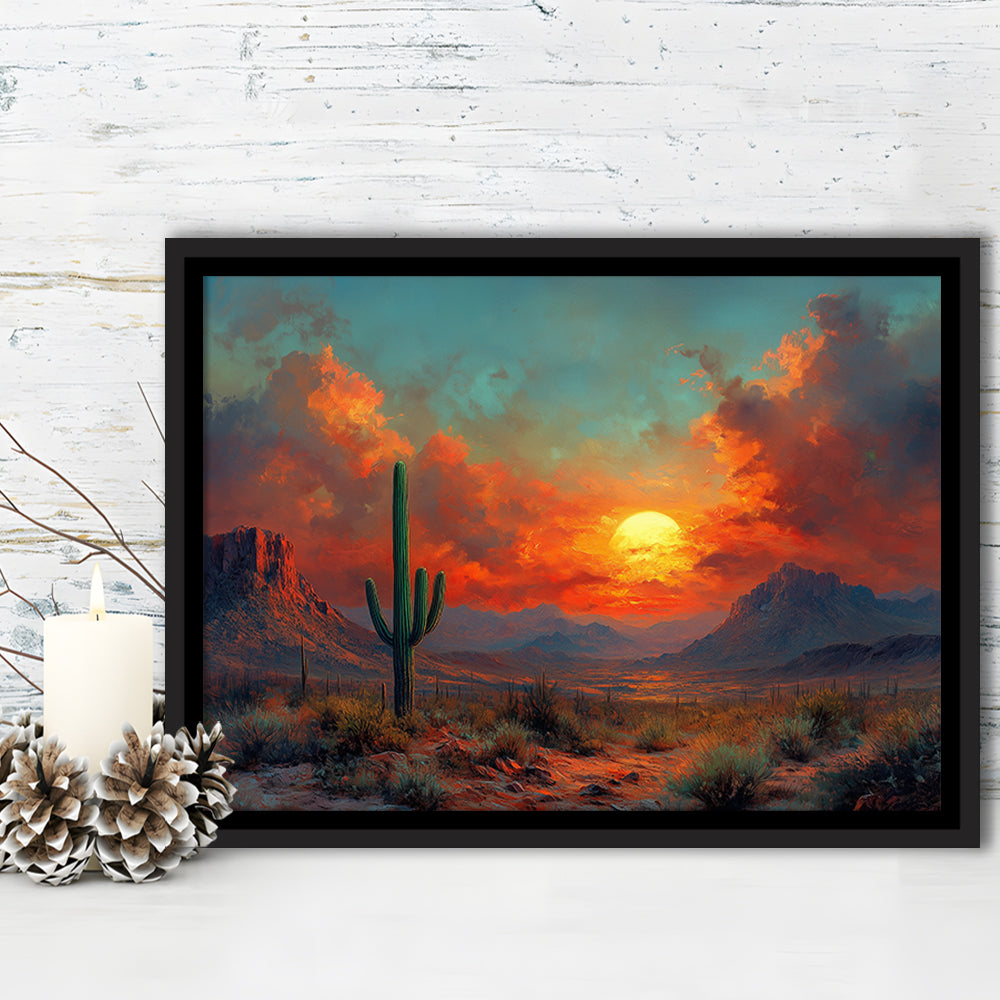 Oil Painting Moody Desert Paintingin Sunset, Framed Canvas Print, Painting Art, Floating Framed Canvas Wall Art