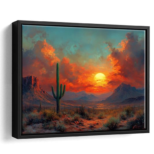 Oil Painting Moody Desert Paintingin Sunset, Framed Canvas Print, Painting Art, Floating Framed Canvas Wall Art