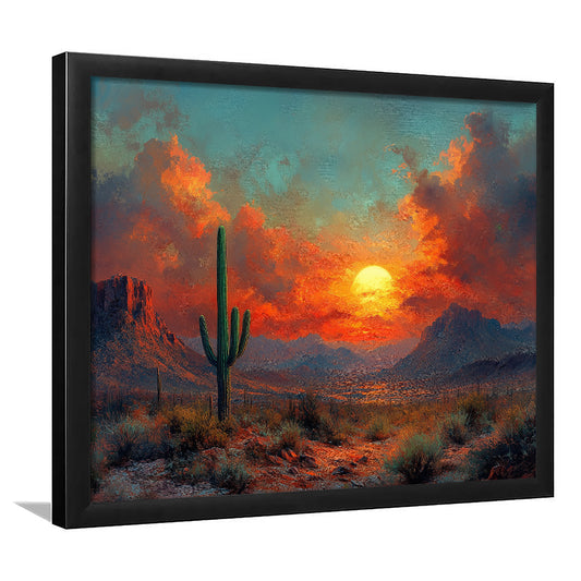 Oil Painting Moody Desert Paintingin Sunset, Framed  Print, Painting Art, Framed Art Print Wall Decor, Framed Picture