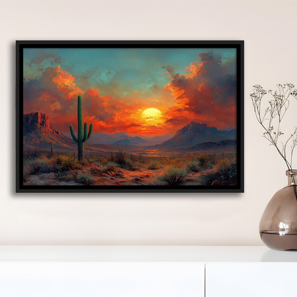 Oil Painting Moody Desert Paintingin Sunset, Framed Canvas Print, Painting Art, Floating Framed Canvas Wall Art