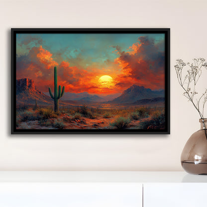 Oil Painting Moody Desert Paintingin Sunset, Framed Canvas Print, Painting Art, Floating Framed Canvas Wall Art