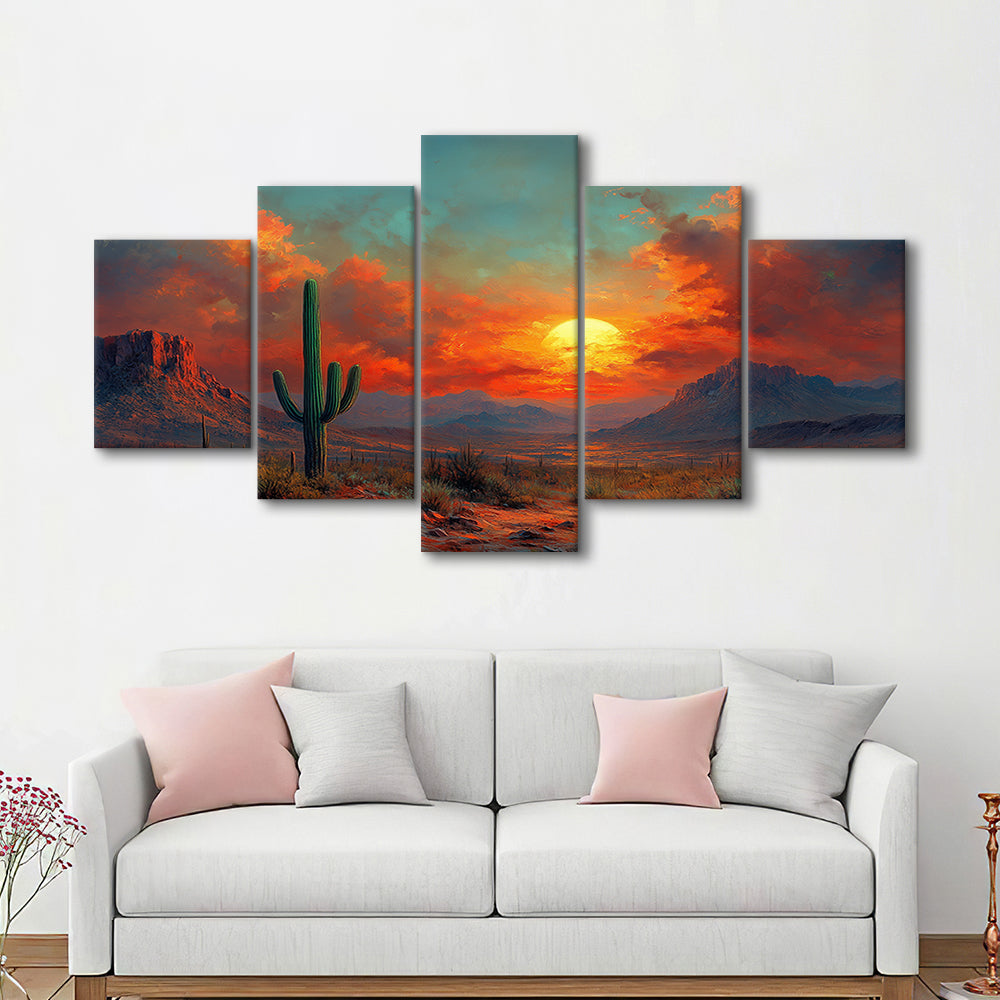 Oil Painting Moody Desert Paintingin Sunset, Canvas Art Decor Print, Painting Art, Mixed Panels Canvas Print Wall Art