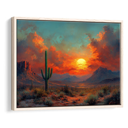 Oil Painting Moody Desert Paintingin Sunset, Framed Canvas Print, Painting Art, Floating Framed Canvas Wall Art