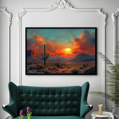 Oil Painting Moody Desert Paintingin Sunset, Framed  Print, Painting Art, Framed Art Print Wall Decor, Framed Picture