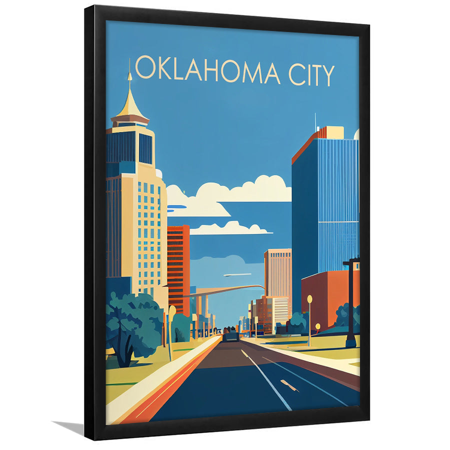 Oklahoma City Retro Art Print, Oklahoma City City Wall Art, Framed Art Print, Picture Framed, Painting Art