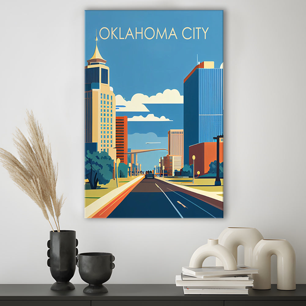 Oklahoma City Retro Art Print, Oklahoma City City Wall Art, Canvas Print, Painting Canvas, Living Room Decor