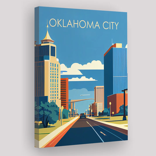 Oklahoma City Retro Art Print, Oklahoma City City Wall Art, Canvas Print, Painting Canvas, Living Room Decor