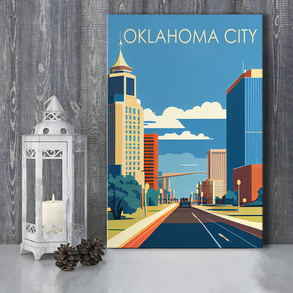 Oklahoma City Retro Art Print, Oklahoma City City Wall Art, Canvas Print, Painting Canvas, Living Room Decor