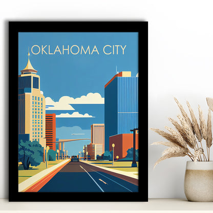 Oklahoma City Retro Art Print, Oklahoma City City Wall Art, Framed Art Print, Picture Framed, Painting Art