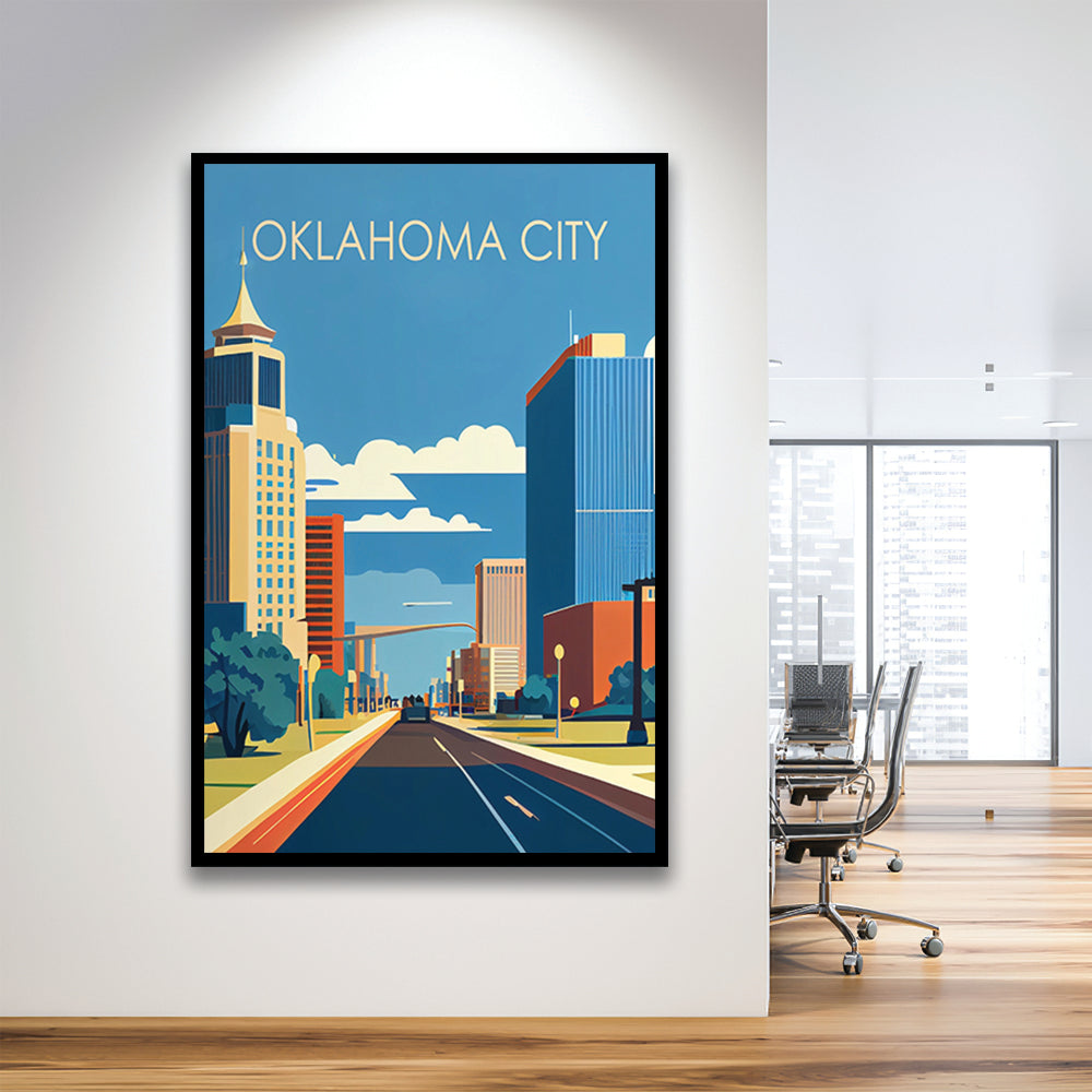Oklahoma City Retro Art Print, Oklahoma City City Wall Art, Framed Art Print, Picture Framed, Painting Art