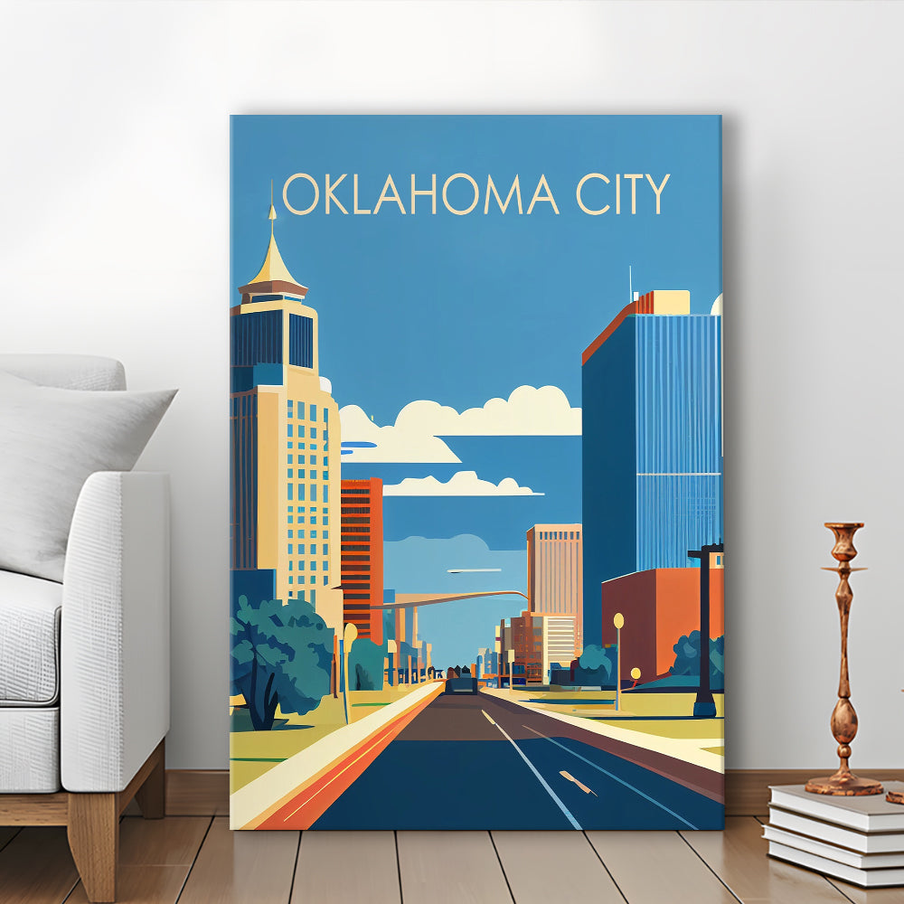 Oklahoma City Retro Art Print, Oklahoma City City Wall Art, Canvas Print, Painting Canvas, Living Room Decor