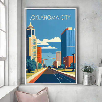Oklahoma City Retro Art Print, Oklahoma City City Wall Art, Floating Framed Canvas Print, Framed Picture, Painting Canvas