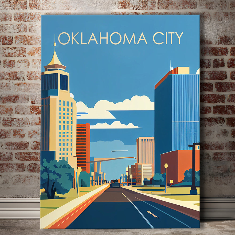 Oklahoma City Retro Art Print, Oklahoma City City Wall Art, Canvas Print, Painting Canvas, Living Room Decor