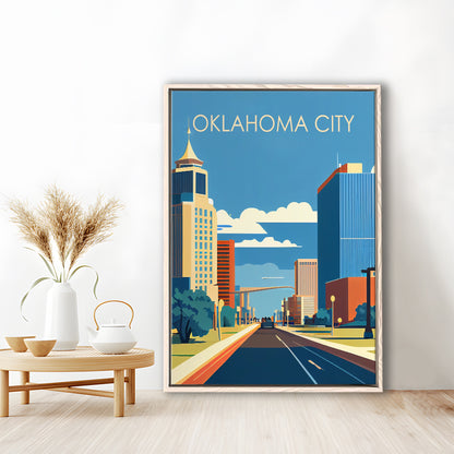 Oklahoma City Retro Art Print, Oklahoma City City Wall Art, Floating Framed Canvas Print, Framed Picture, Painting Canvas