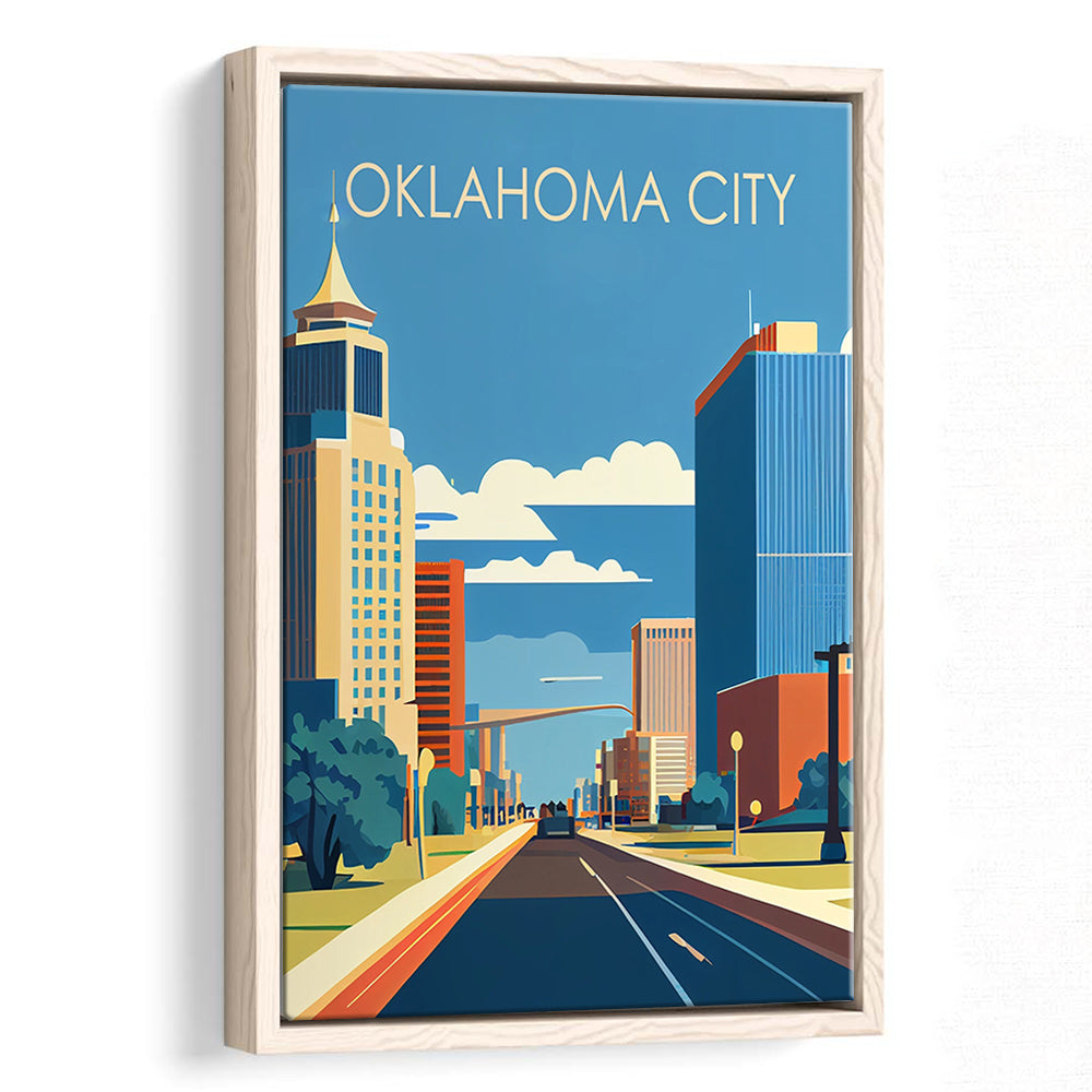 Oklahoma City Retro Art Print, Oklahoma City City Wall Art, Floating Framed Canvas Print, Framed Picture, Painting Canvas