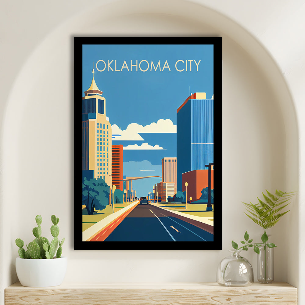Oklahoma City Retro Art Print, Oklahoma City City Wall Art, Framed Art Print, Picture Framed, Painting Art
