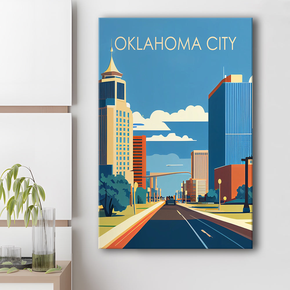 Oklahoma City Retro Art Print, Oklahoma City City Wall Art, Canvas Print, Painting Canvas, Living Room Decor