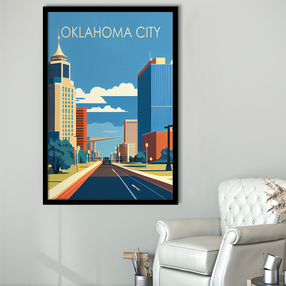 Oklahoma City Retro Art Print, Oklahoma City City Wall Art, Framed Art Print, Picture Framed, Painting Art