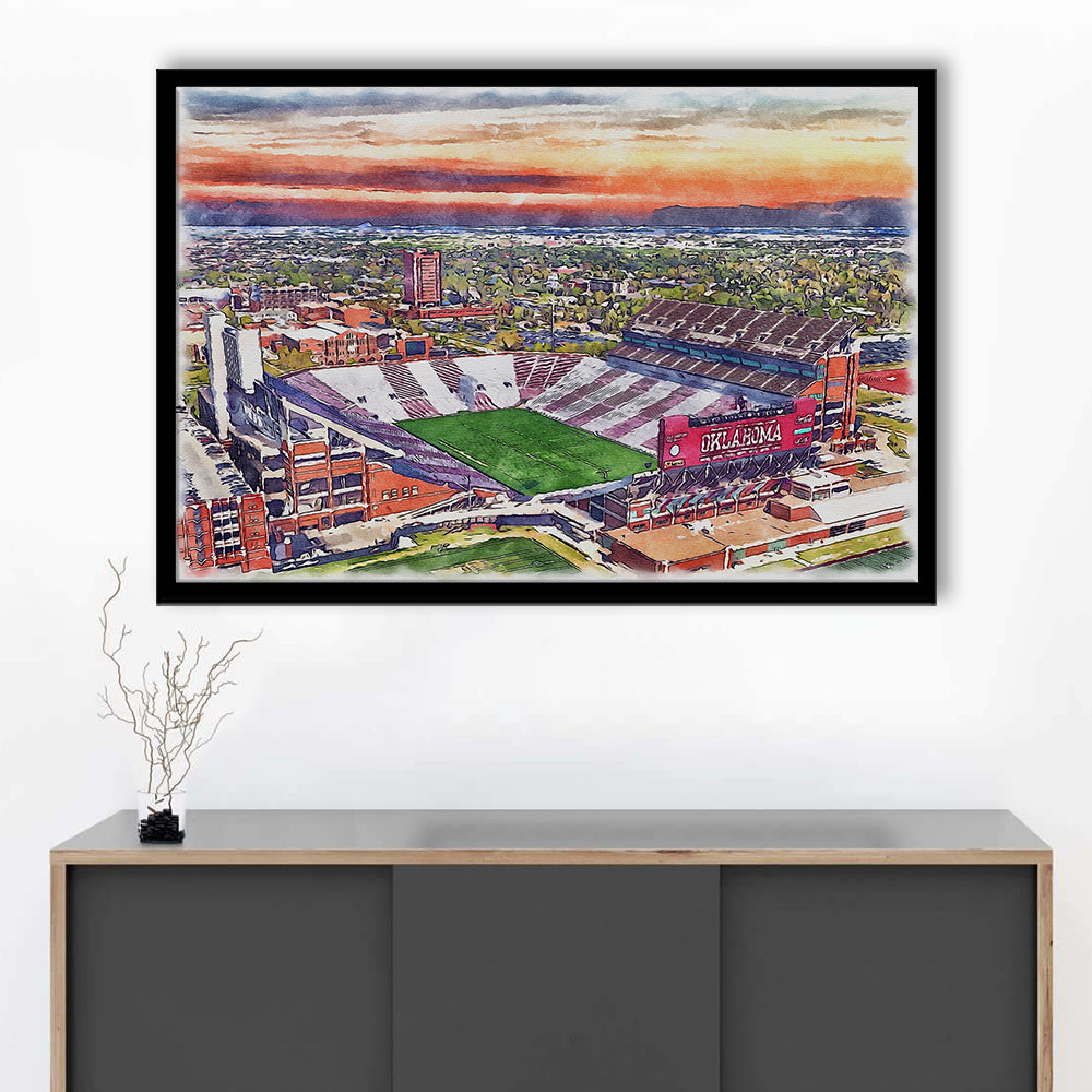 Oklahoma Memorial Stadium, Oklahoma College Painting Stadium, Sport Gift Art, Framed Art Print Wall Decor