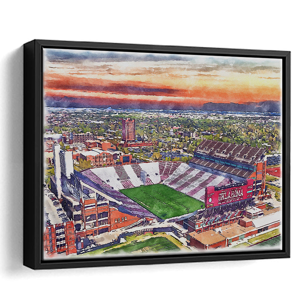 Oklahoma Memorial Stadium, Oklahoma College Painting Stadium, Sport Gift Art, Framed Canvas Print Wall Art