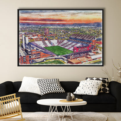 Oklahoma Memorial Stadium, Oklahoma College Painting Stadium, Sport Gift Art, Framed Canvas Print Wall Art