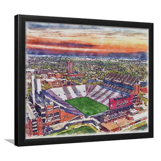 Oklahoma Memorial Stadium, Oklahoma College Painting Stadium, Sport Gift Art, Framed Art Print Wall Decor