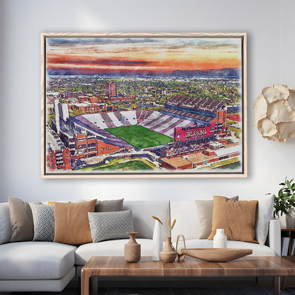 Oklahoma Memorial Stadium, Oklahoma College Painting Stadium, Sport Gift Art, Framed Canvas Print Wall Art