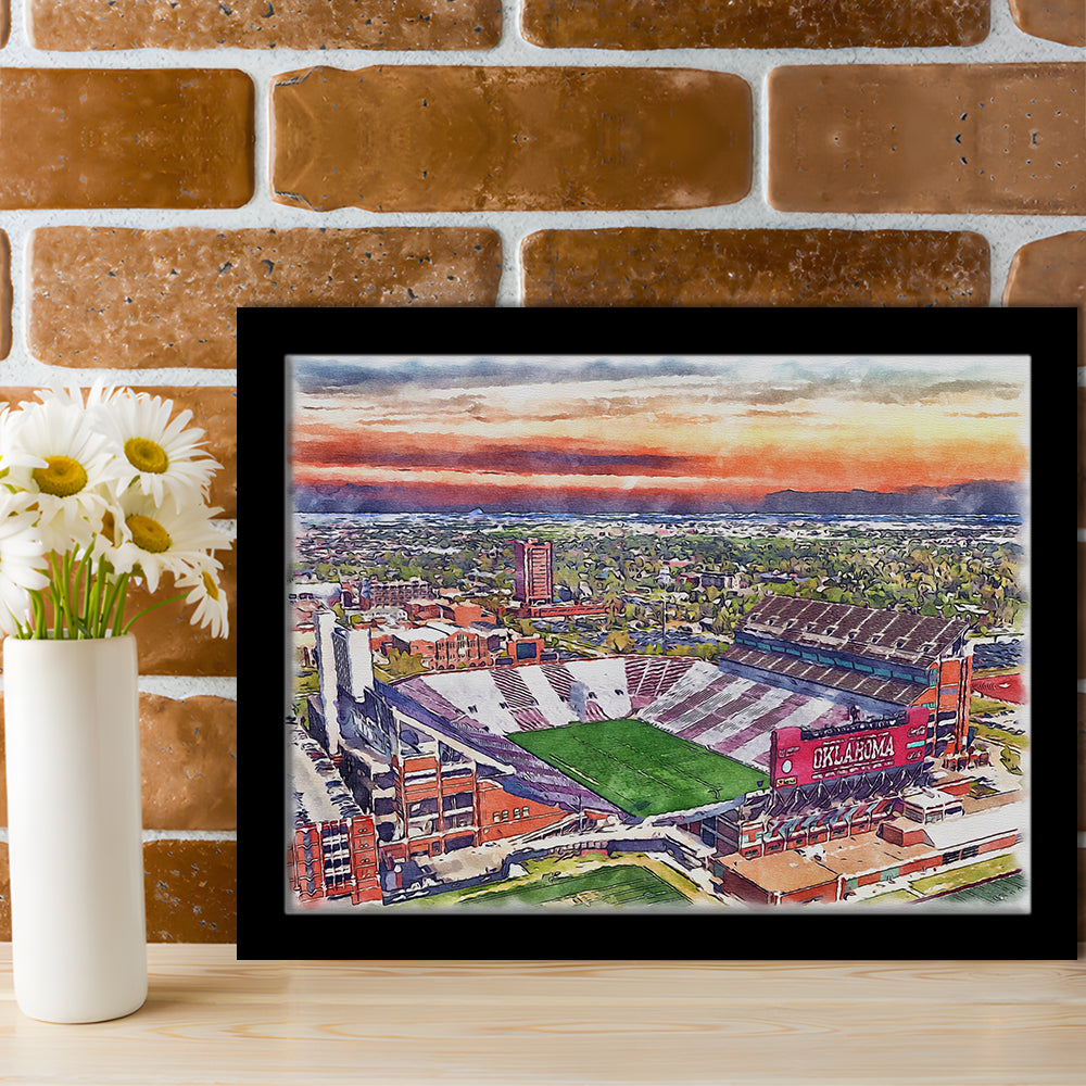 Oklahoma Memorial Stadium, Oklahoma College Painting Stadium, Sport Gift Art, Framed Art Print Wall Decor