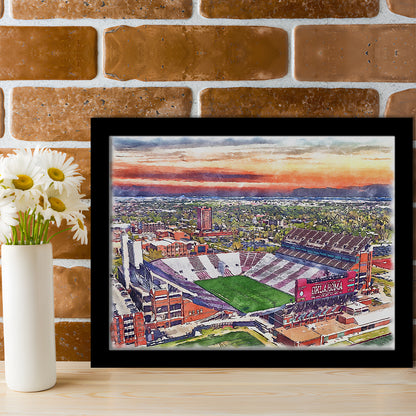 Oklahoma Memorial Stadium, Oklahoma College Painting Stadium, Sport Gift Art, Framed Art Print Wall Decor