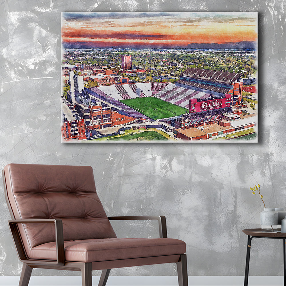 Oklahoma Memorial Stadium, Oklahoma College Painting Stadium, Sport Art, Gifts for him, Canvas Print Wall Art