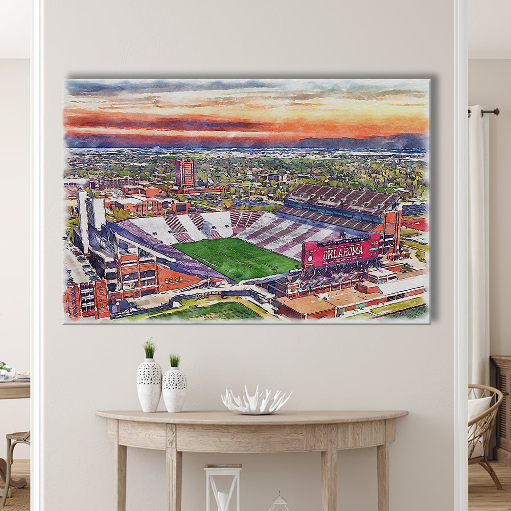 Oklahoma Memorial Stadium, Oklahoma College Painting Stadium, Sport Art, Gifts for him, Canvas Print Wall Art