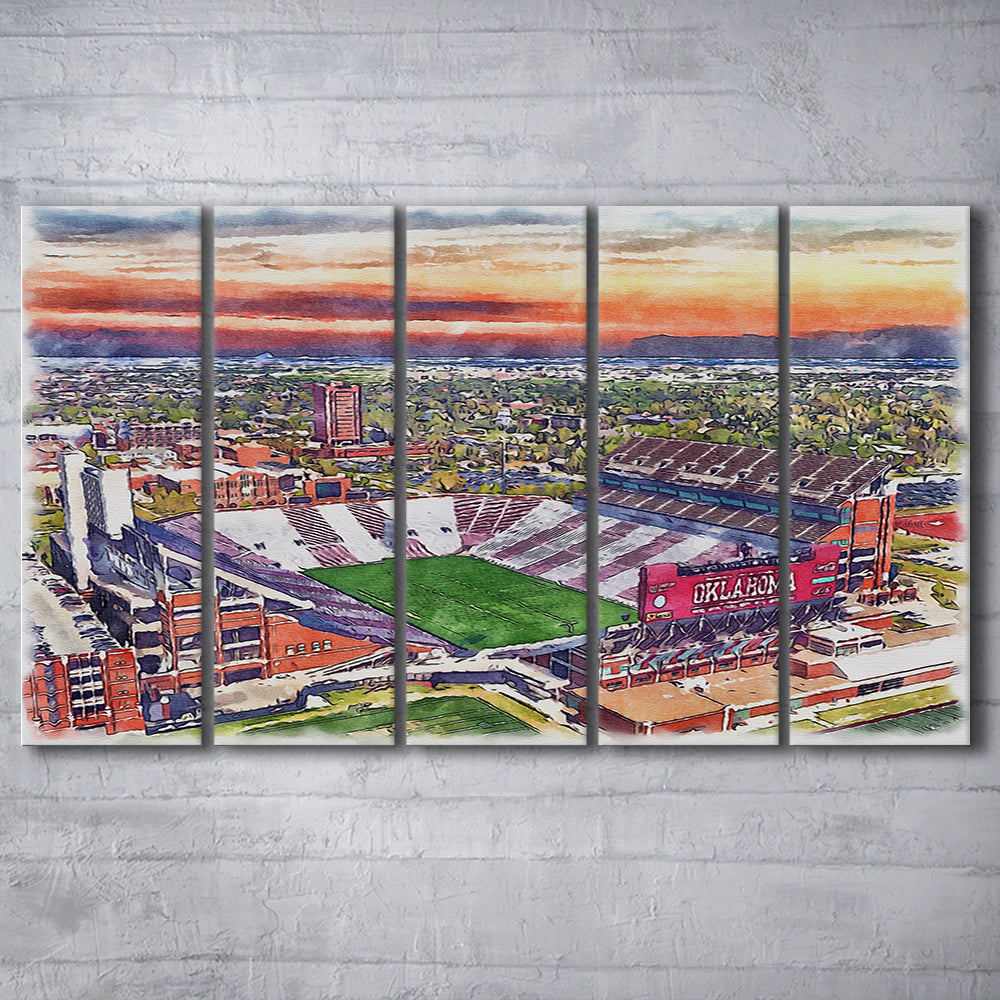 Oklahoma Memorial Stadium, Oklahoma College Painting Stadium, Sport Art, Extra Large Canvas Print Wall Art