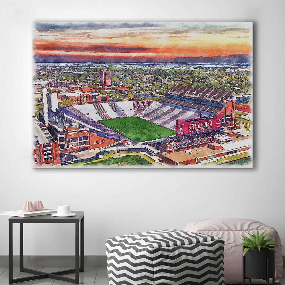 Oklahoma Memorial Stadium, Oklahoma College Painting Stadium, Sport Art, Gifts for him, Canvas Print Wall Art