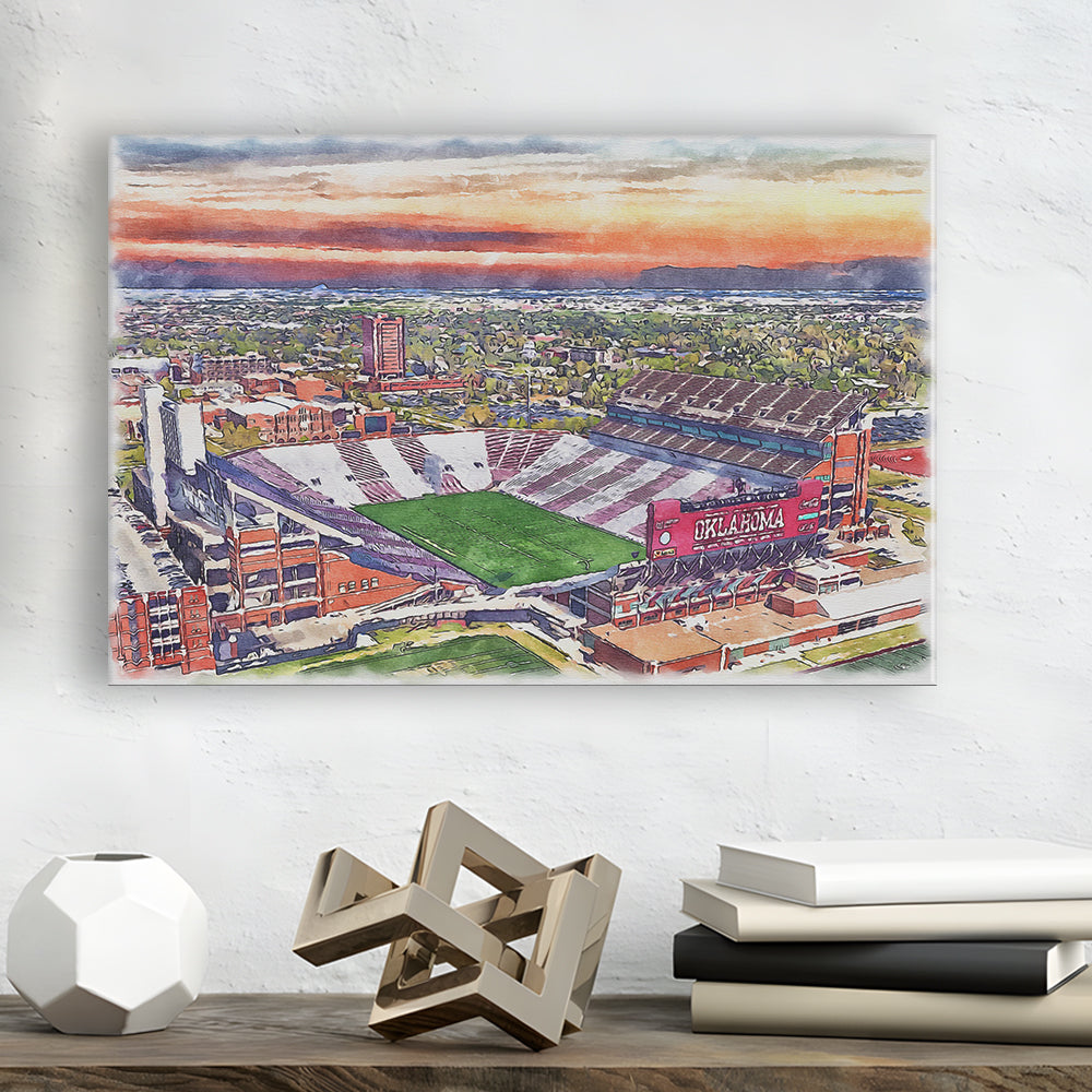 Oklahoma Memorial Stadium, Oklahoma College Painting Stadium, Sport Art, Gifts for him, Canvas Print Wall Art