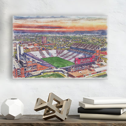 Oklahoma Memorial Stadium, Oklahoma College Painting Stadium, Sport Art, Gifts for him, Canvas Print Wall Art