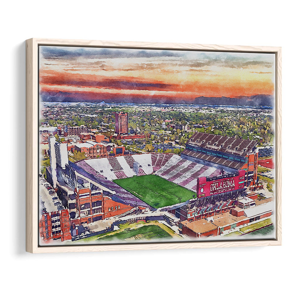 Oklahoma Memorial Stadium, Oklahoma College Painting Stadium, Sport Gift Art, Framed Canvas Print Wall Art