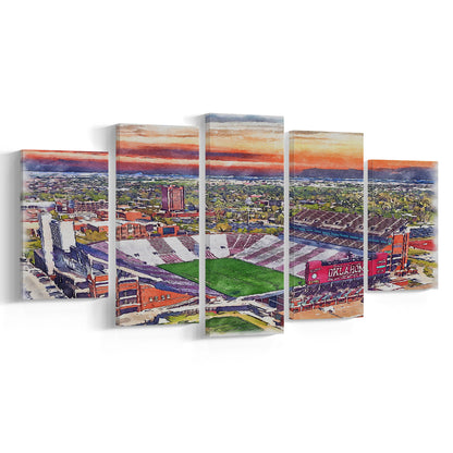 Oklahoma Memorial Stadium, Oklahoma College Painting Stadium, Sport Art, Mixed 5 Panel, Canvas Print Wall Art