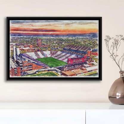 Oklahoma Memorial Stadium, Oklahoma College Painting Stadium, Sport Gift Art, Framed Canvas Print Wall Art