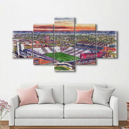 Oklahoma Memorial Stadium, Oklahoma College Painting Stadium, Sport Art, Mixed 5 Panel, Canvas Print Wall Art