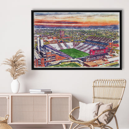 Oklahoma Memorial Stadium, Oklahoma College Painting Stadium, Sport Gift Art, Framed Canvas Print Wall Art
