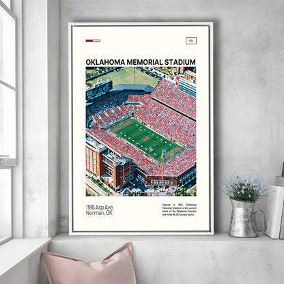 Oklahoma Memorial Stadium Print, Oklahoma Sooners Stadium Canvas Art, Man Cave Gift, Floating Framed Canvas Print Wall Art