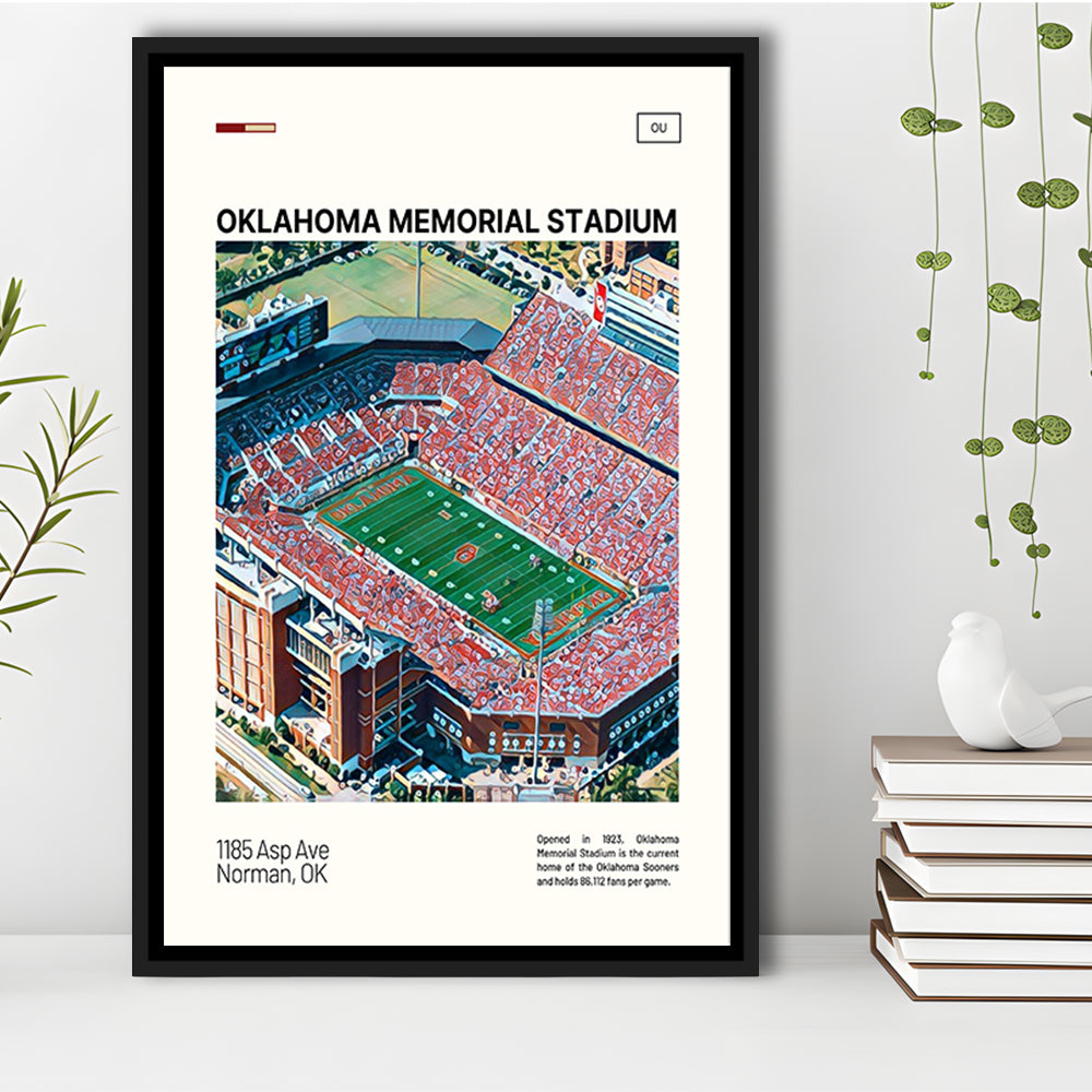 Oklahoma Memorial Stadium Print, Oklahoma Sooners Stadium Canvas Art, Man Cave Gift, Floating Framed Canvas Print Wall Art