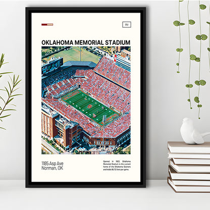 Oklahoma Memorial Stadium Print, Oklahoma Sooners Stadium Canvas Art, Man Cave Gift, Floating Framed Canvas Print Wall Art
