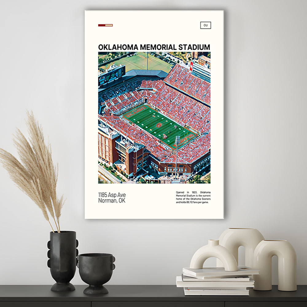 Oklahoma Memorial Stadium Print, Oklahoma Sooners Stadium Canvas Art, Fan Gifts, Sport Art, Canvas Print Wall Art