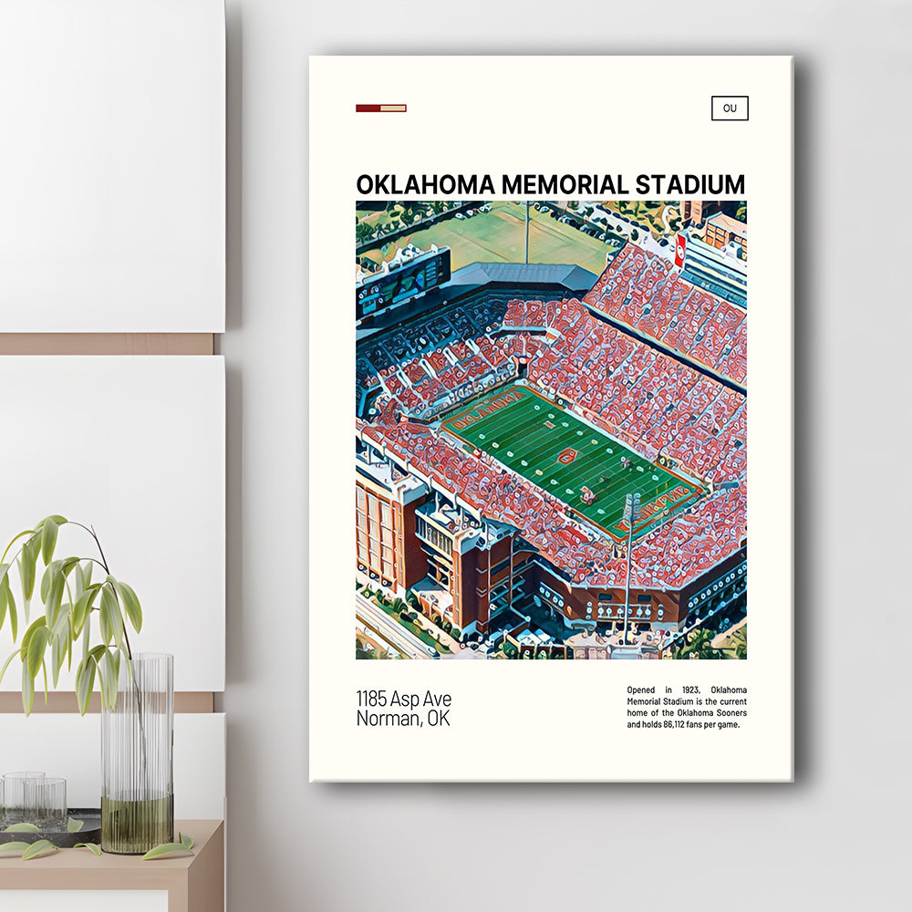 Oklahoma Memorial Stadium Print, Oklahoma Sooners Stadium Canvas Art, Fan Gifts, Sport Art, Canvas Print Wall Art