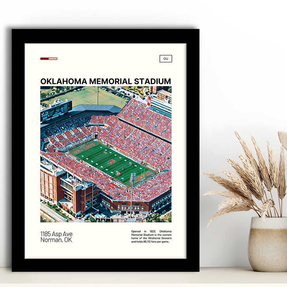 Oklahoma Memorial Stadium Print, Oklahoma Sooners Stadium Art, Gifts for him, Sport Art, Framed Art Print Wall Decor
